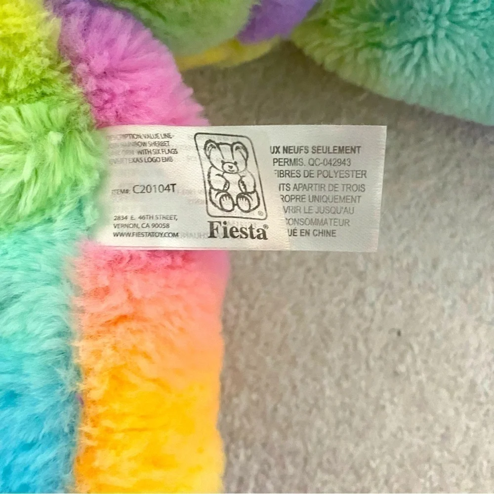 Fiesta Rainbow Sherbet Pastel Plush 21” Stuffed Animal SIX FLAG TEXAS Embroidery